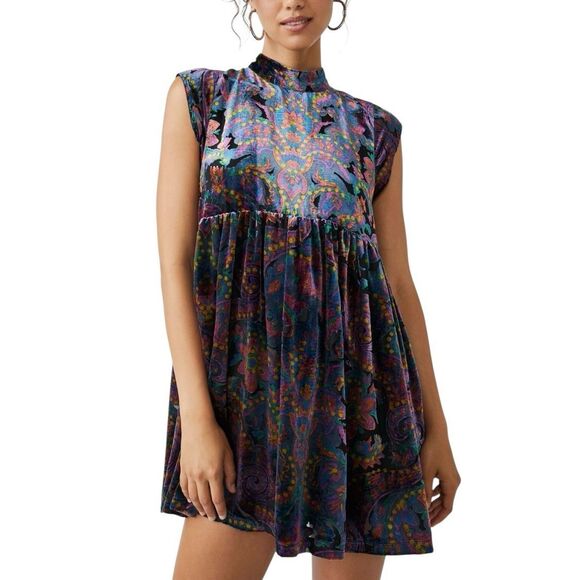 NWOT Free People All The Time Velvet Mini Retro Dress Women's Small - Picture 1 of 11
